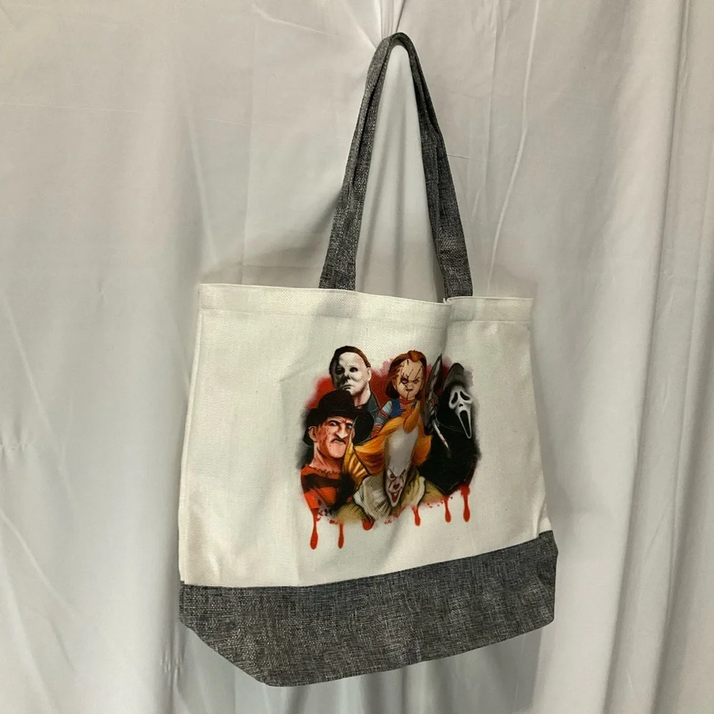 SALE $15 Scary Movie Collaboration Tote Bag 15 X 18 X 5, Gray Heathered Bottom - Picture 5 of 8
